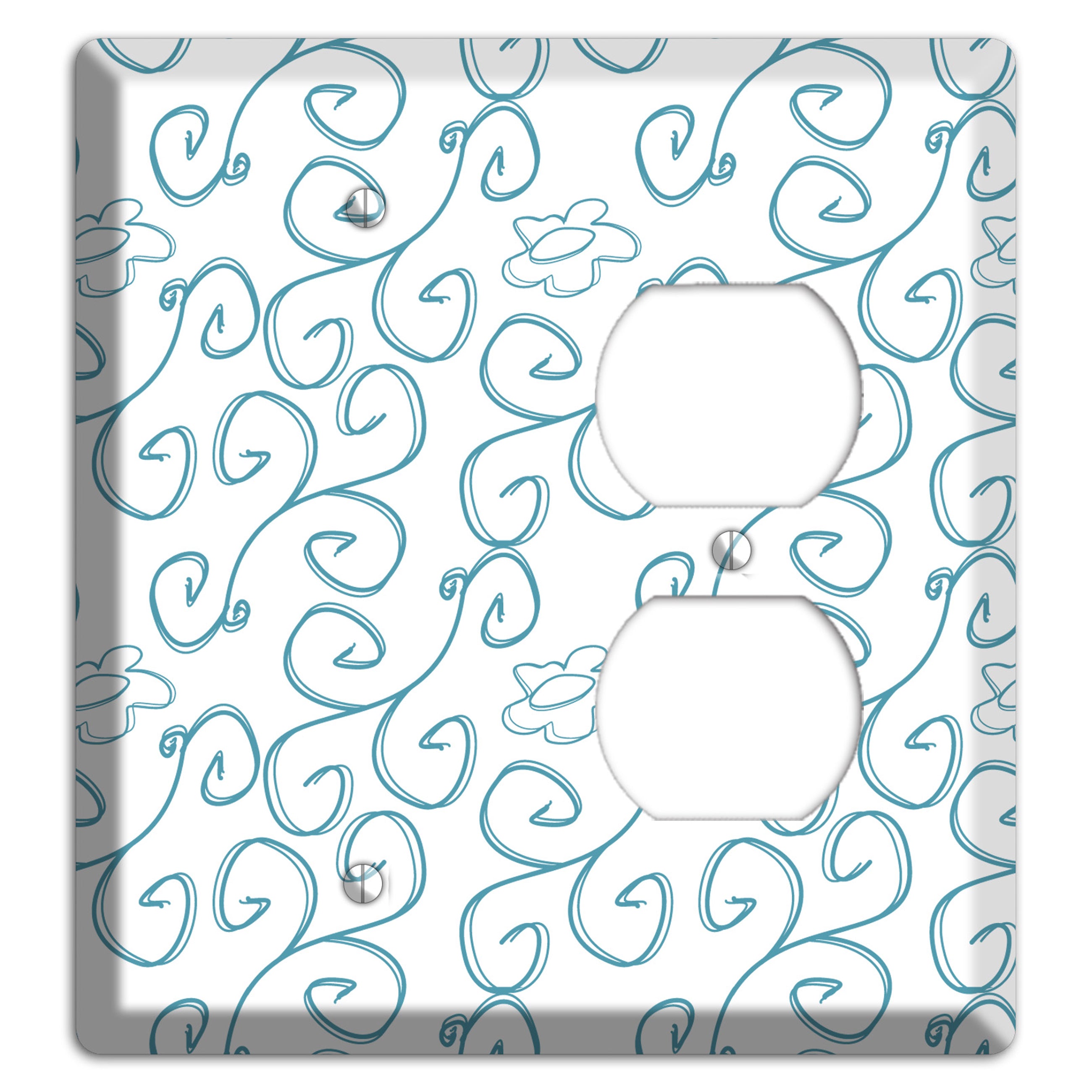 Blue Scroll Flower Contour Blank / Duplex Wallplate