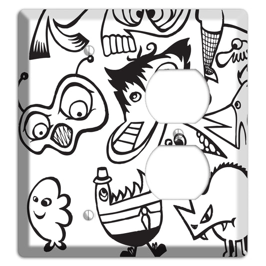 Black and White Whimsical Faces 3 Blank / Duplex Wallplate
