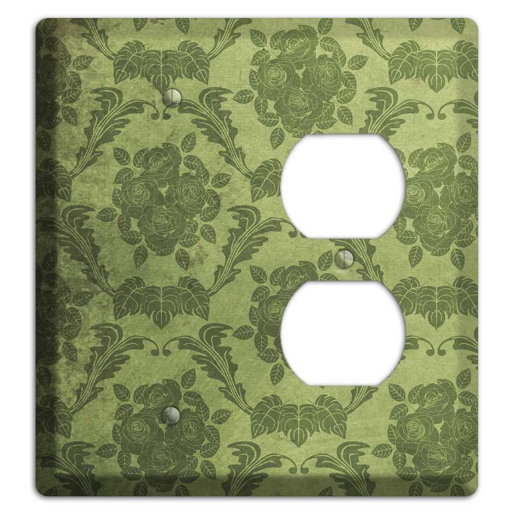 Green Smoke Vintage Rose Damask Blank / Duplex Wallplate