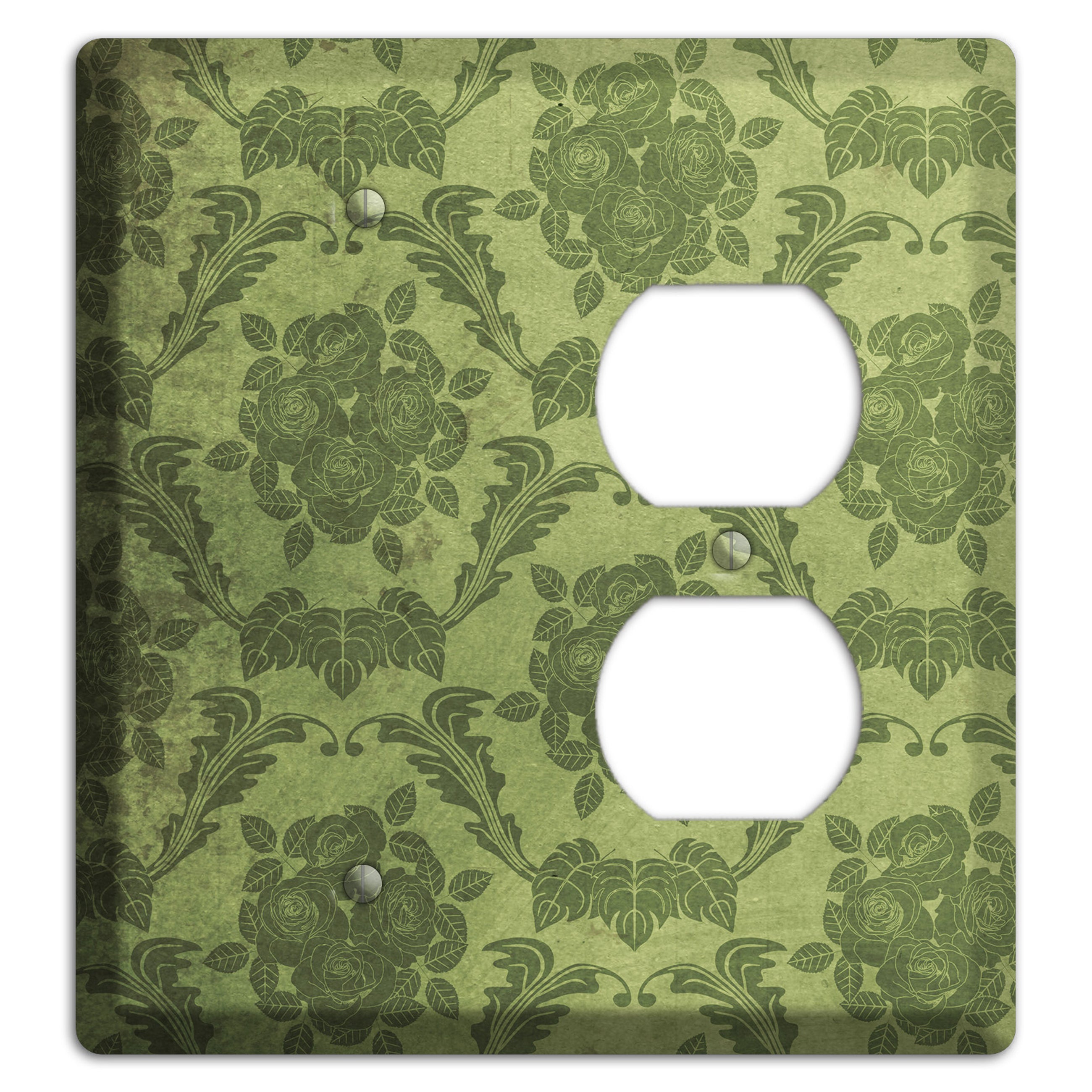 Green Smoke Vintage Rose Damask Blank / Duplex Wallplate
