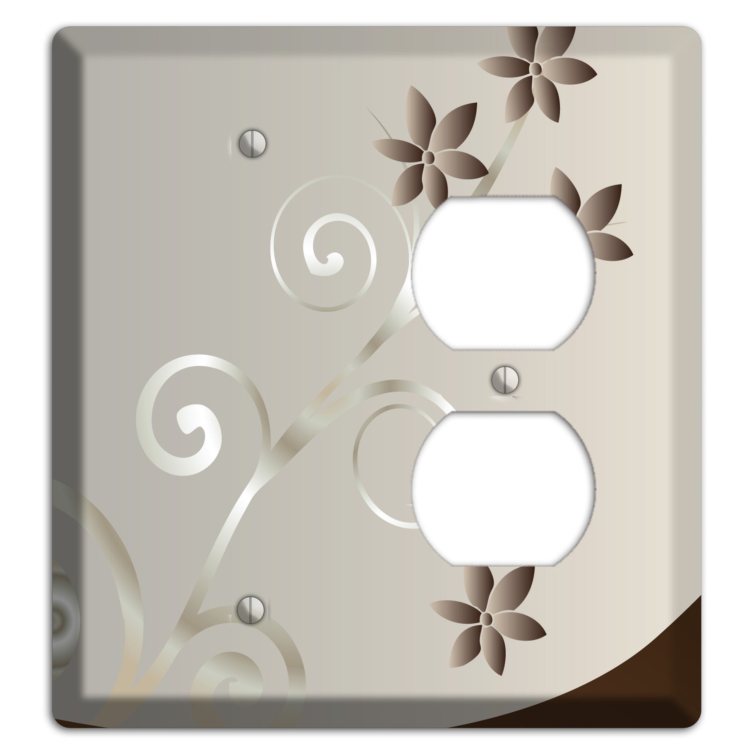 Grey Floral Swirl Sprig Blank / Duplex Wallplate