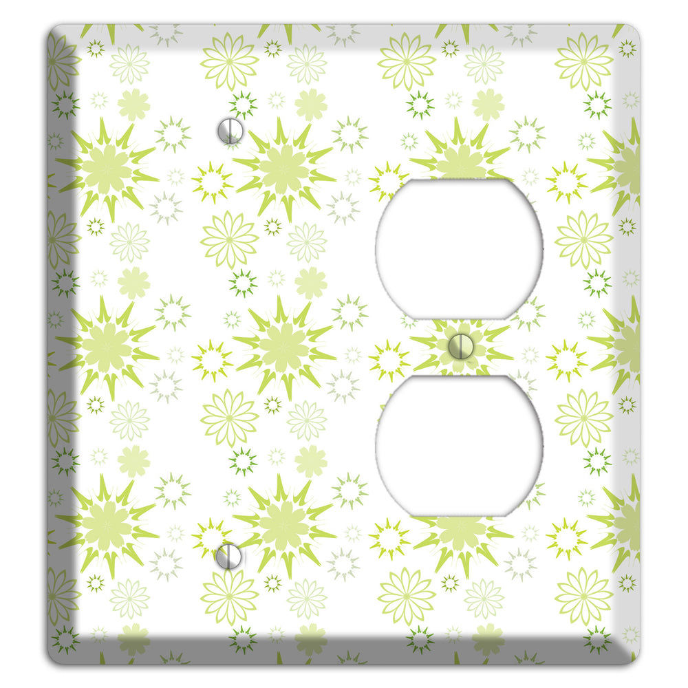White with Multi Lime Floral Contour Retro Burst Blank / Duplex Wallplate