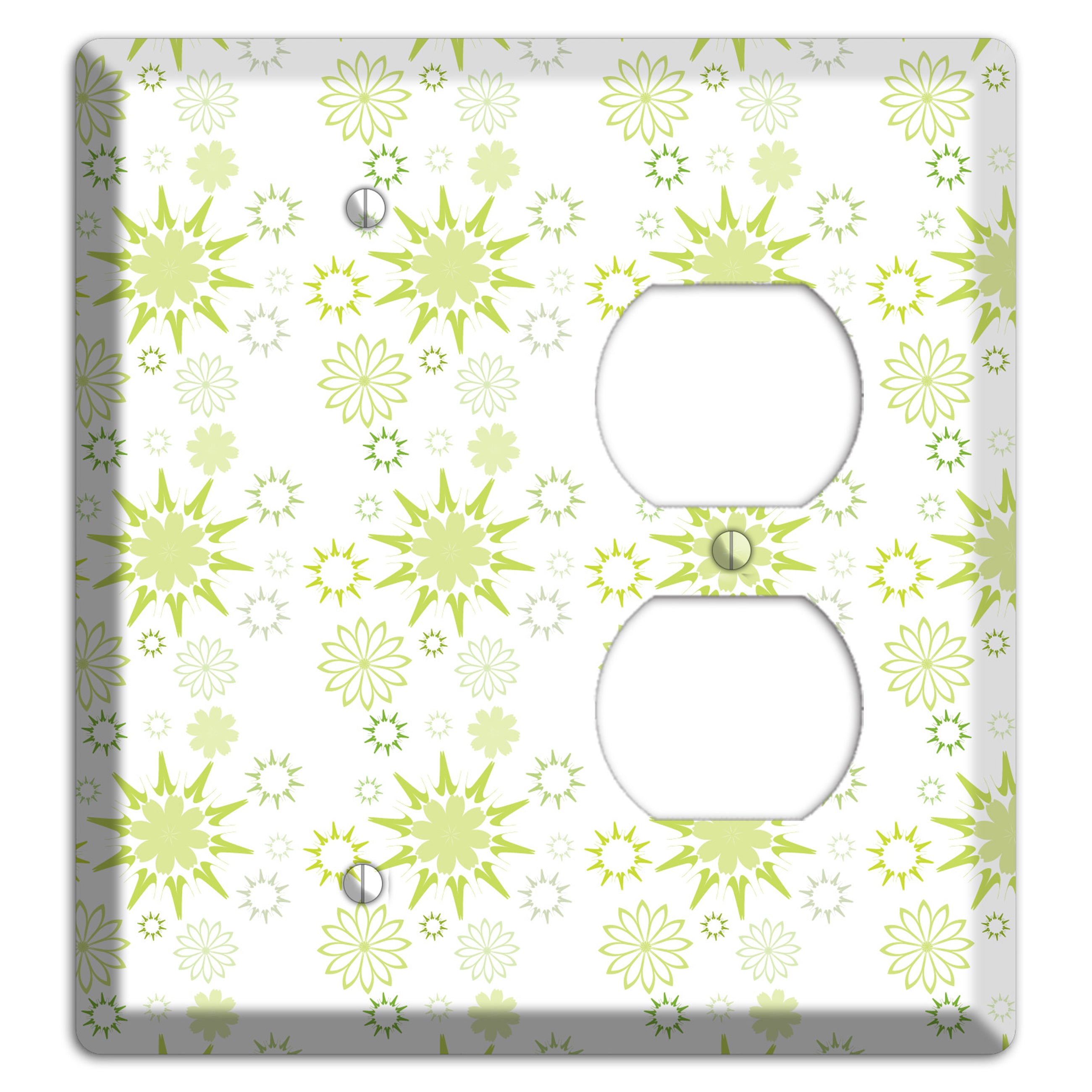 White with Multi Lime Floral Contour Retro Burst Blank / Duplex Wallplate