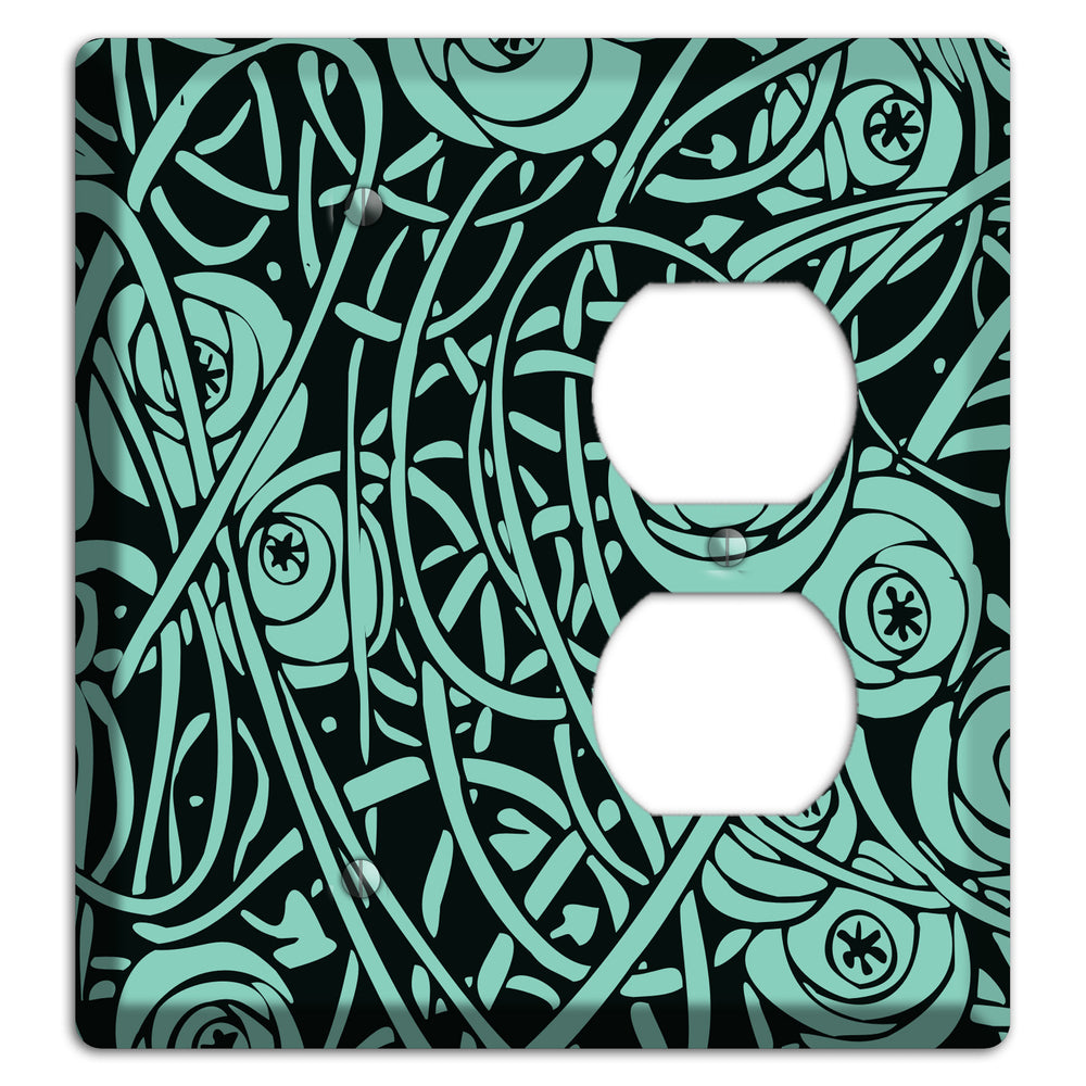 Teal Deco Floral Blank / Duplex Wallplate
