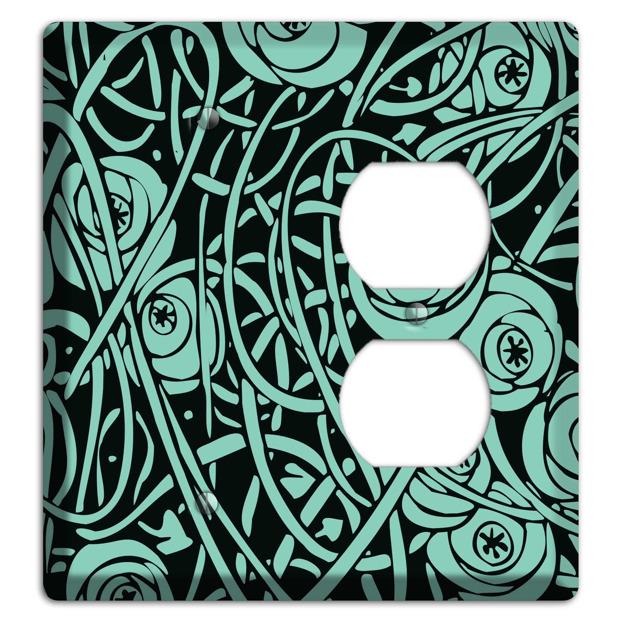 Teal Deco Floral Blank / Duplex Wallplate