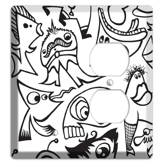 Black and White Whimsical Faces 2 Blank / Duplex Wallplate