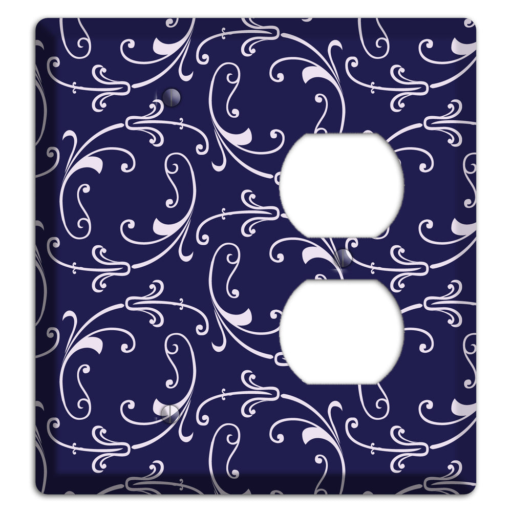 Navy Victorian Sprig Blank / Duplex Wallplate