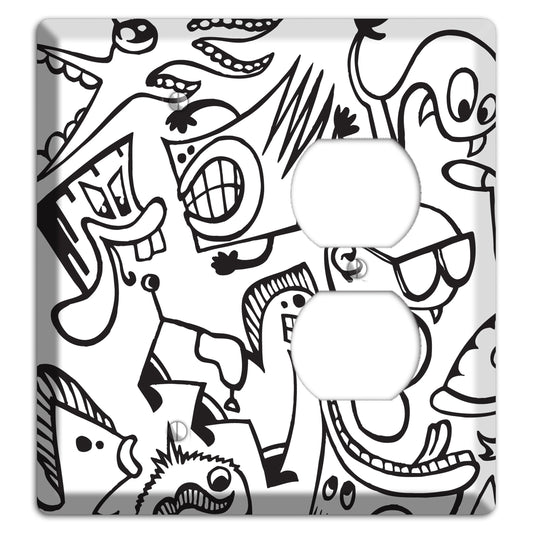 Black and White Whimsical Faces 1 Blank / Duplex Wallplate