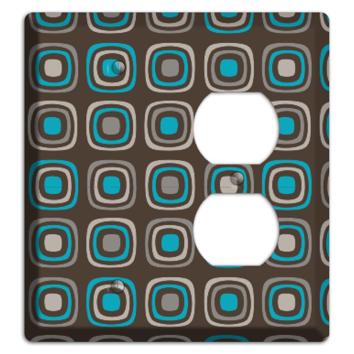 Multi Brown and Turquoise Retro Squares Blank / Duplex Wallplate