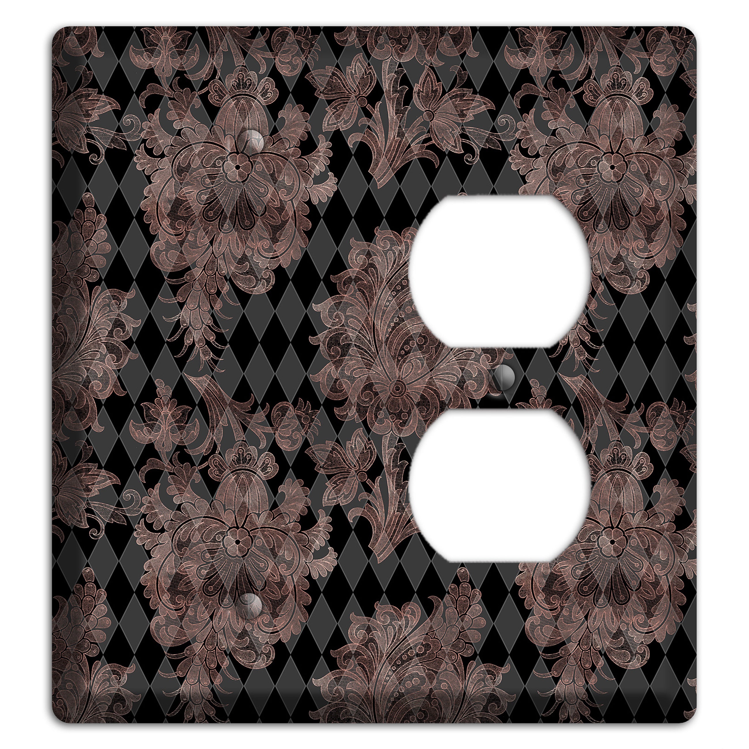 Black and Rose Ornate Diamond Blank / Duplex Wallplate