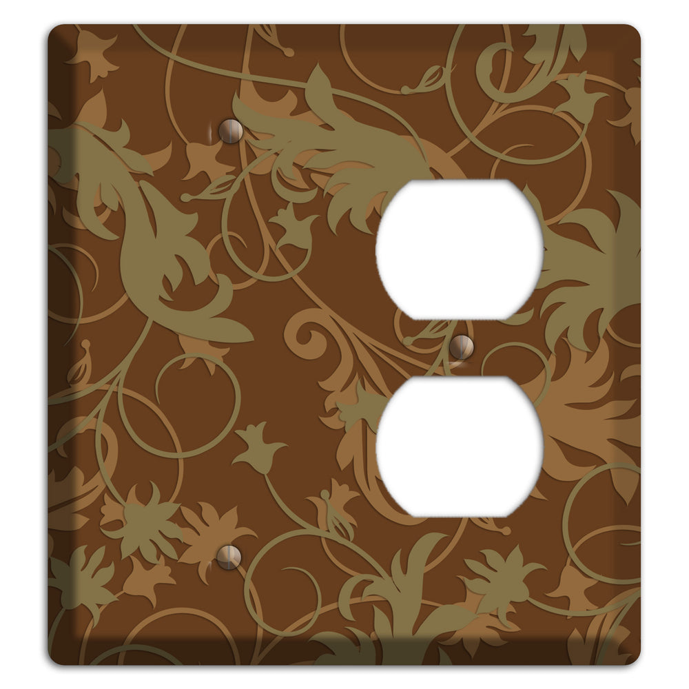 Brown and Olive Victorian Sprig Blank / Duplex Wallplate