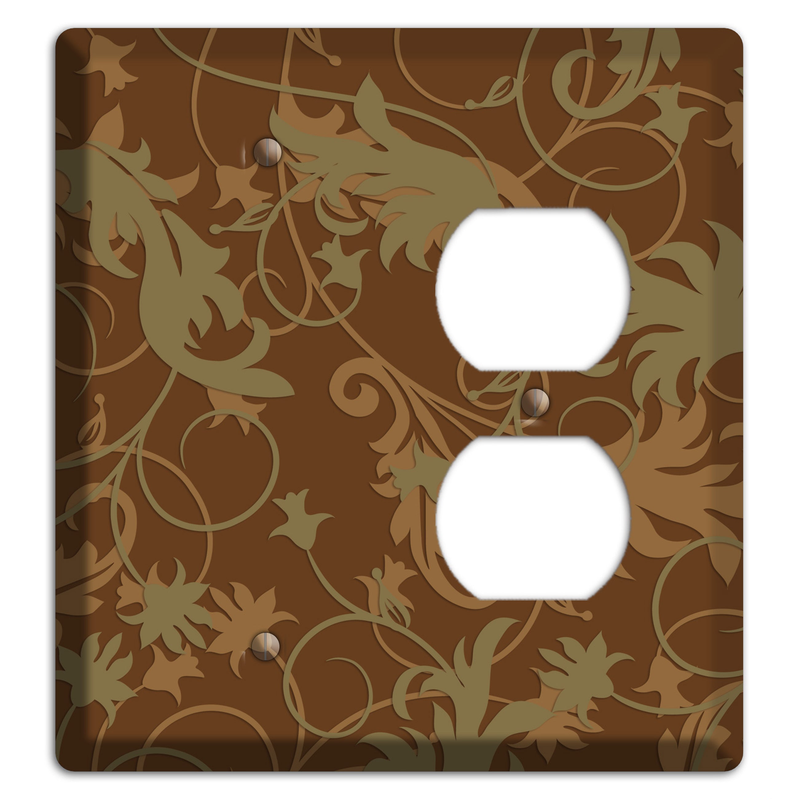 Brown and Olive Victorian Sprig Blank / Duplex Wallplate