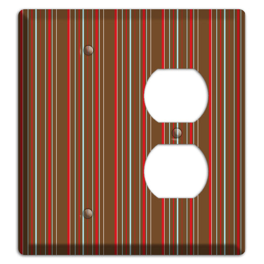 Brown Red and Dusty Blue Vertical Stripes Blank / Duplex Wallplate