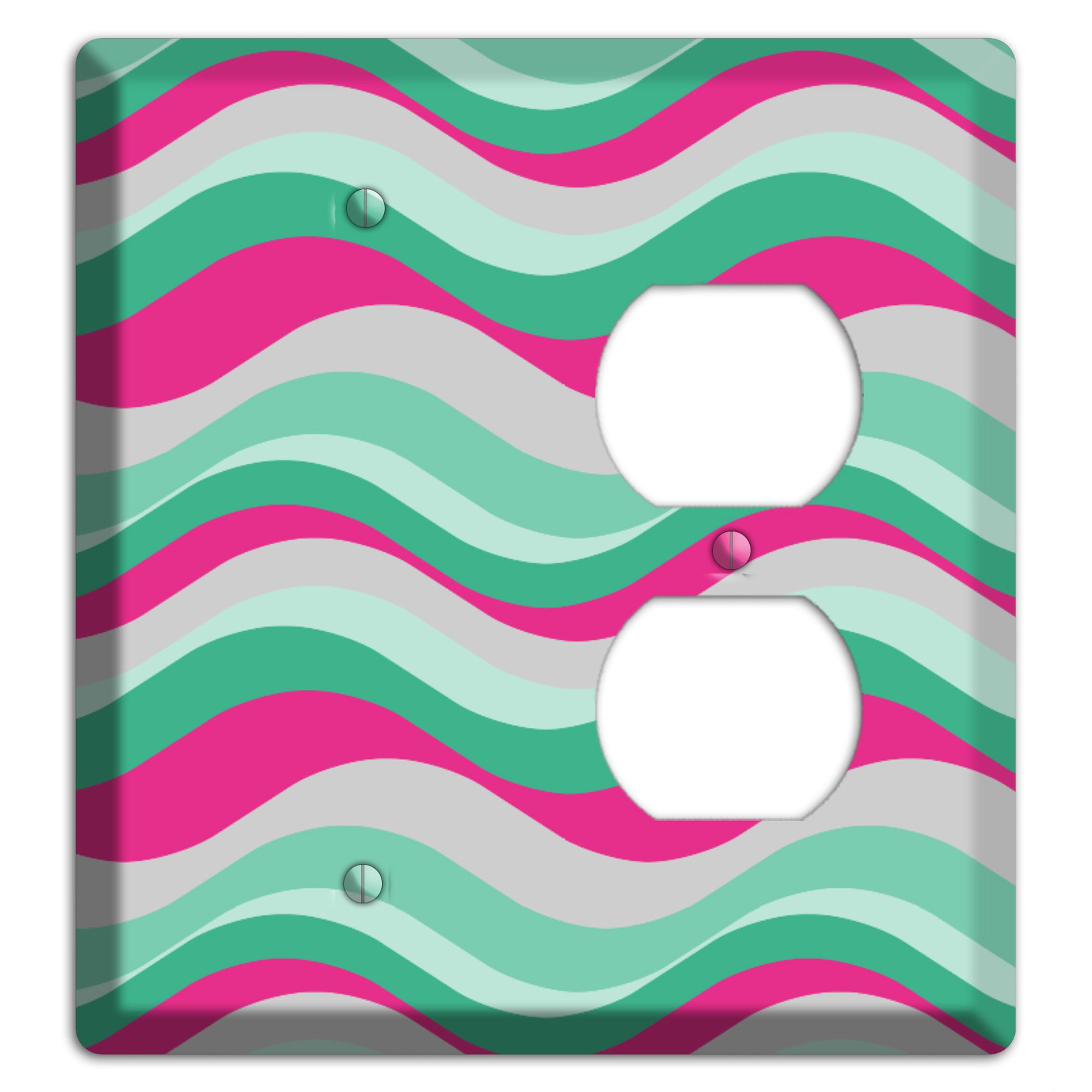 Grey Fuschia and Multi Aqua Retro Waves Blank / Duplex Wallplate