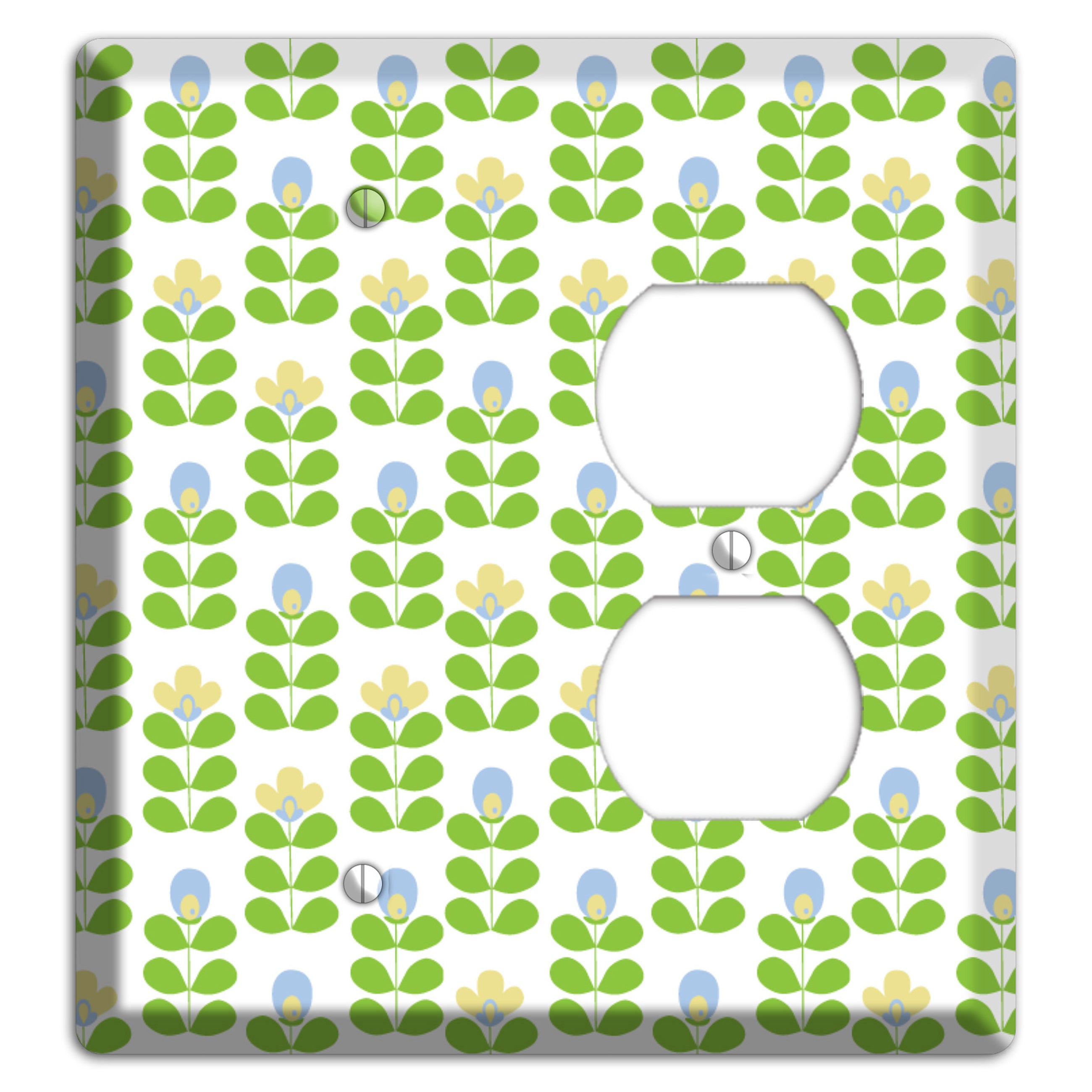Periwinkle and Beige Deco Floral Half Drop Blank / Duplex Wallplate