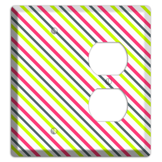 Fuschia and Lime Angled Stripe Blank / Duplex Wallplate