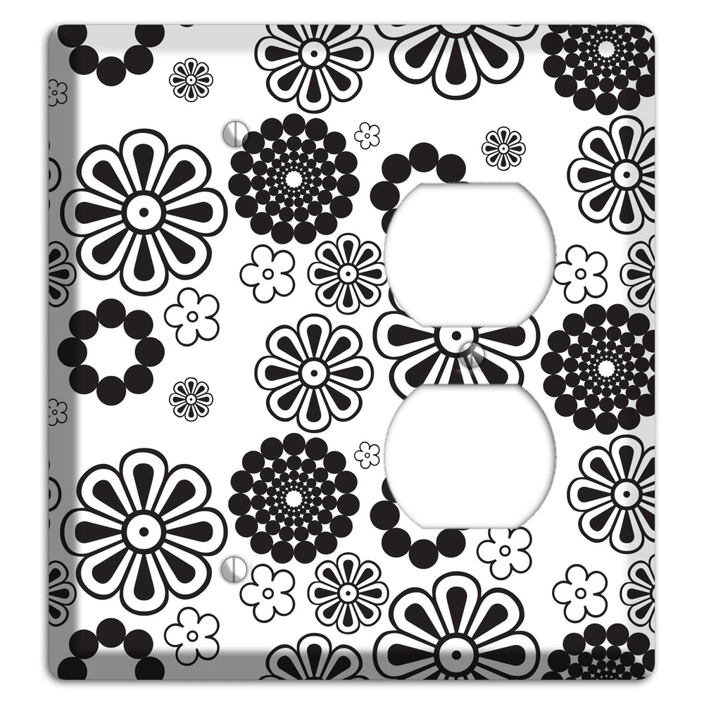 White With Black Retro Floral Contour Blank / Duplex Wallplate
