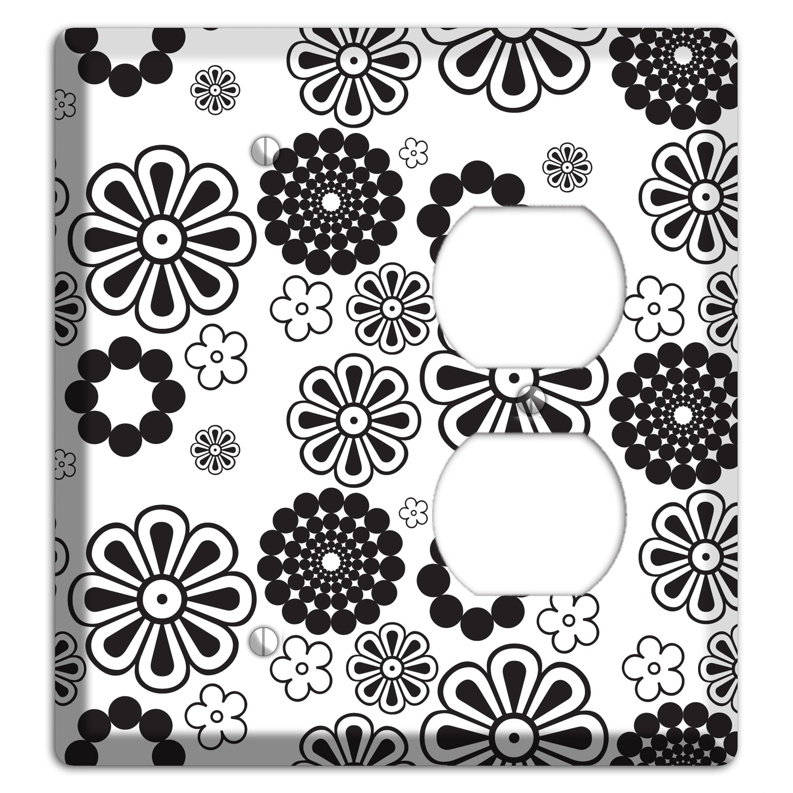 White With Black Retro Floral Contour Blank / Duplex Wallplate