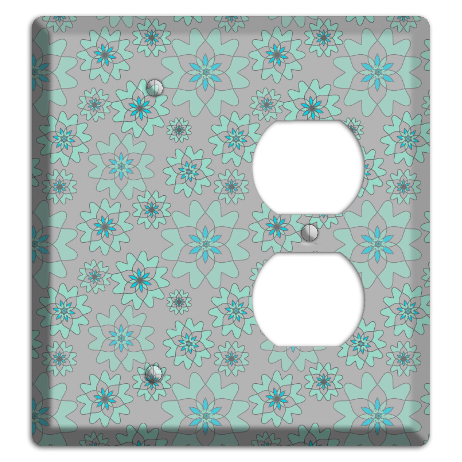 Grey with Aqua Retro Suzani Blank / Duplex Wallplate