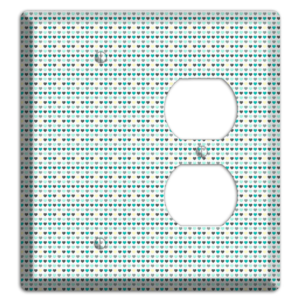 Multi Teal Grey Yellow Optical Hearts Blank / Duplex Wallplate
