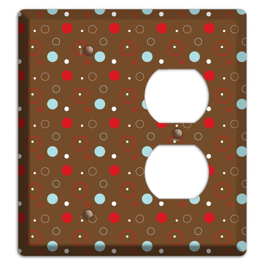 Brown with Red and Dusty Blue Dots and Circles Blank / Duplex Wallplate
