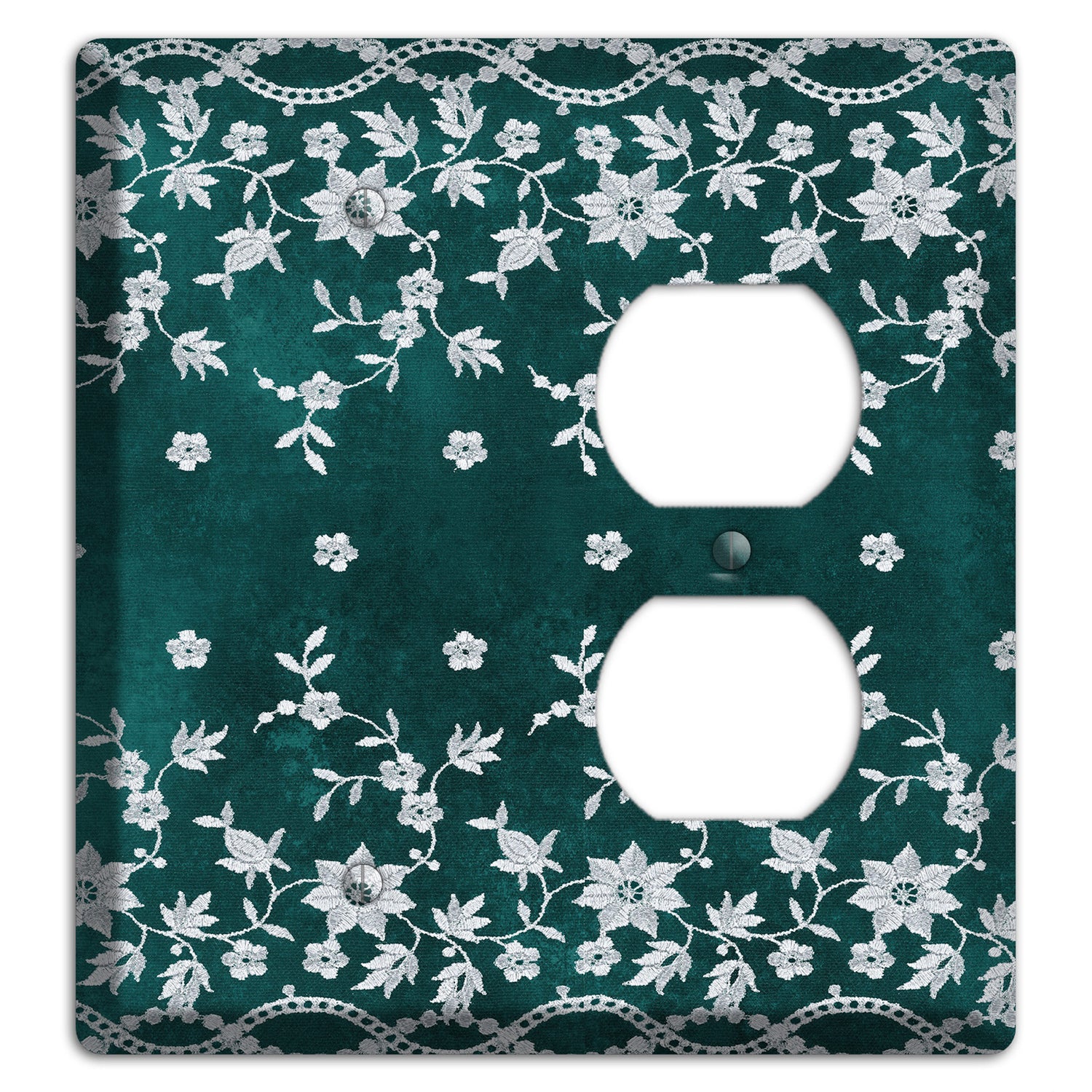 Embroidered Floral Teal Blank / Duplex Wallplate