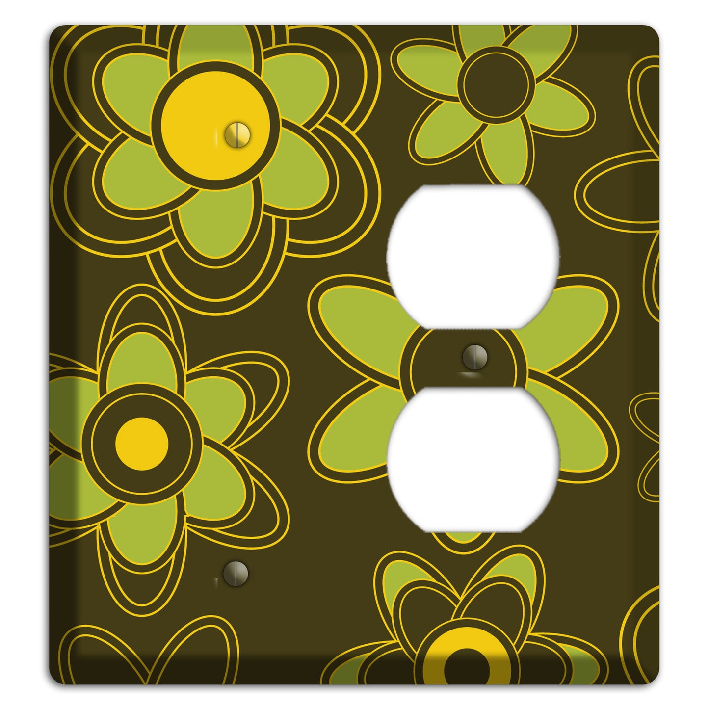 Brown with Lime Retro Floral Contour Blank / Duplex Wallplate