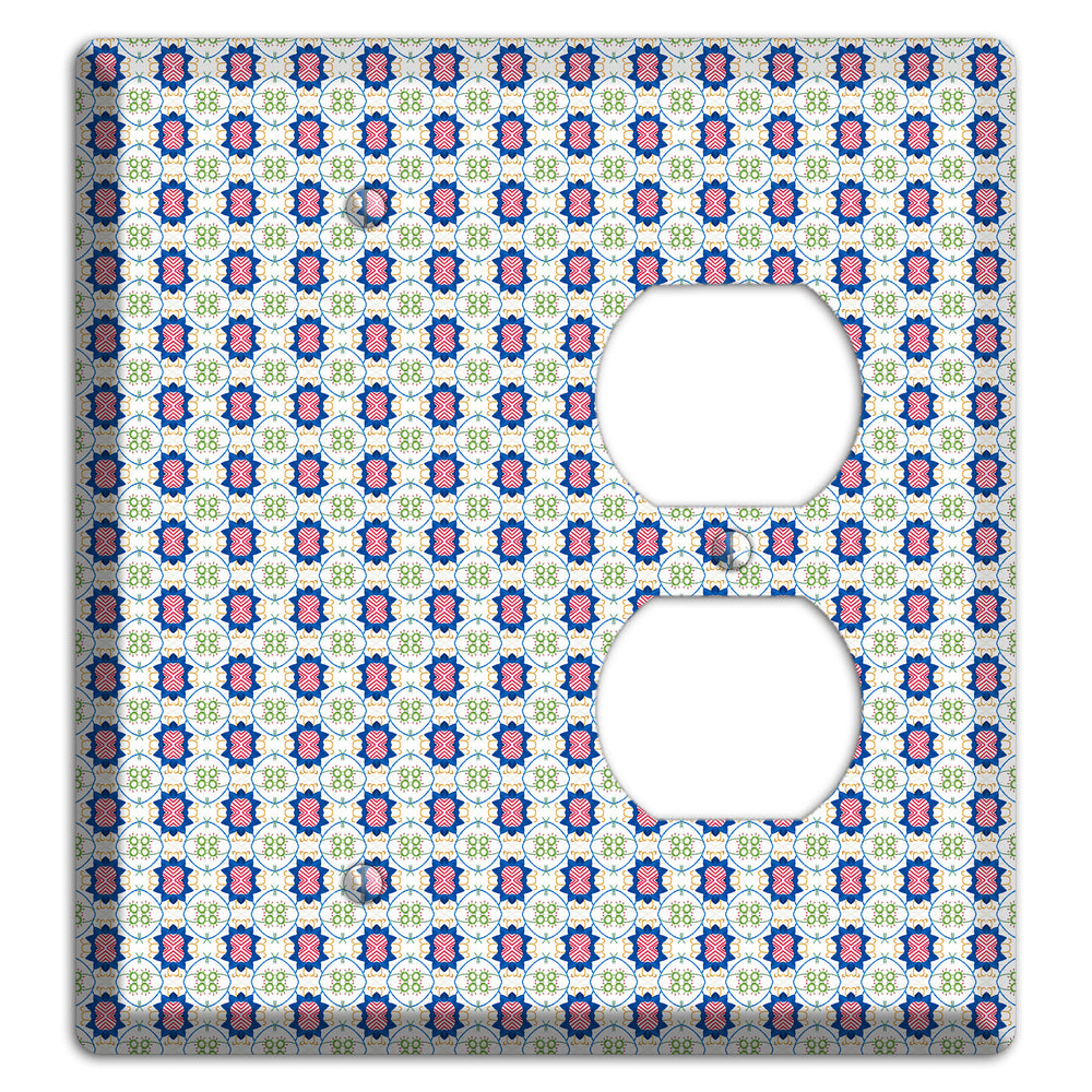White with Blue Pink Green Arabesque Blank / Duplex Wallplate