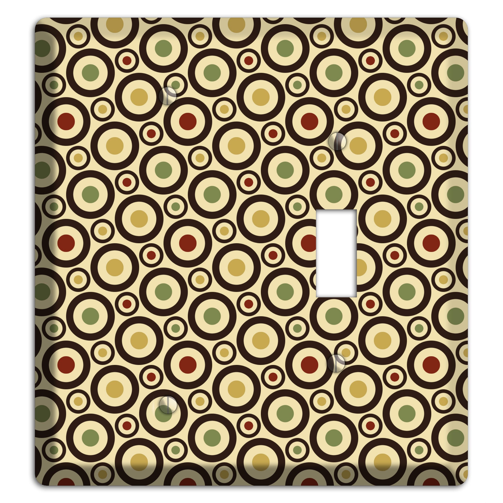 Beige with Olive Mustard Maroon Retro Tiny Bullseye Blank / Toggle Wallplate