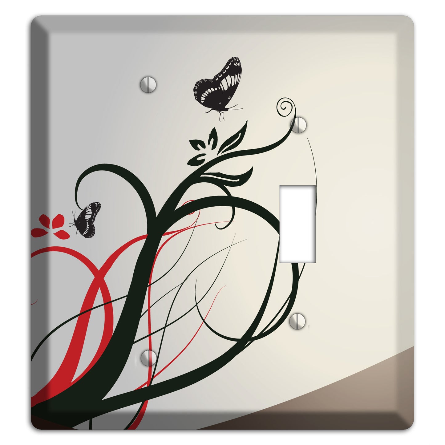 Grey and Red Floral Sprig with Butterfly Blank / Toggle Wallplate