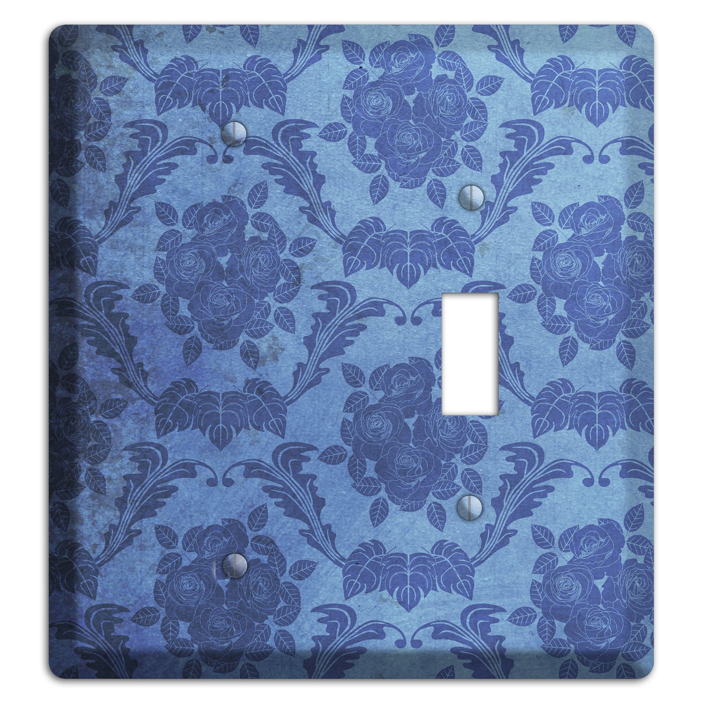 Polo Blue Vintage Rose Damask Blank / Toggle Wallplate