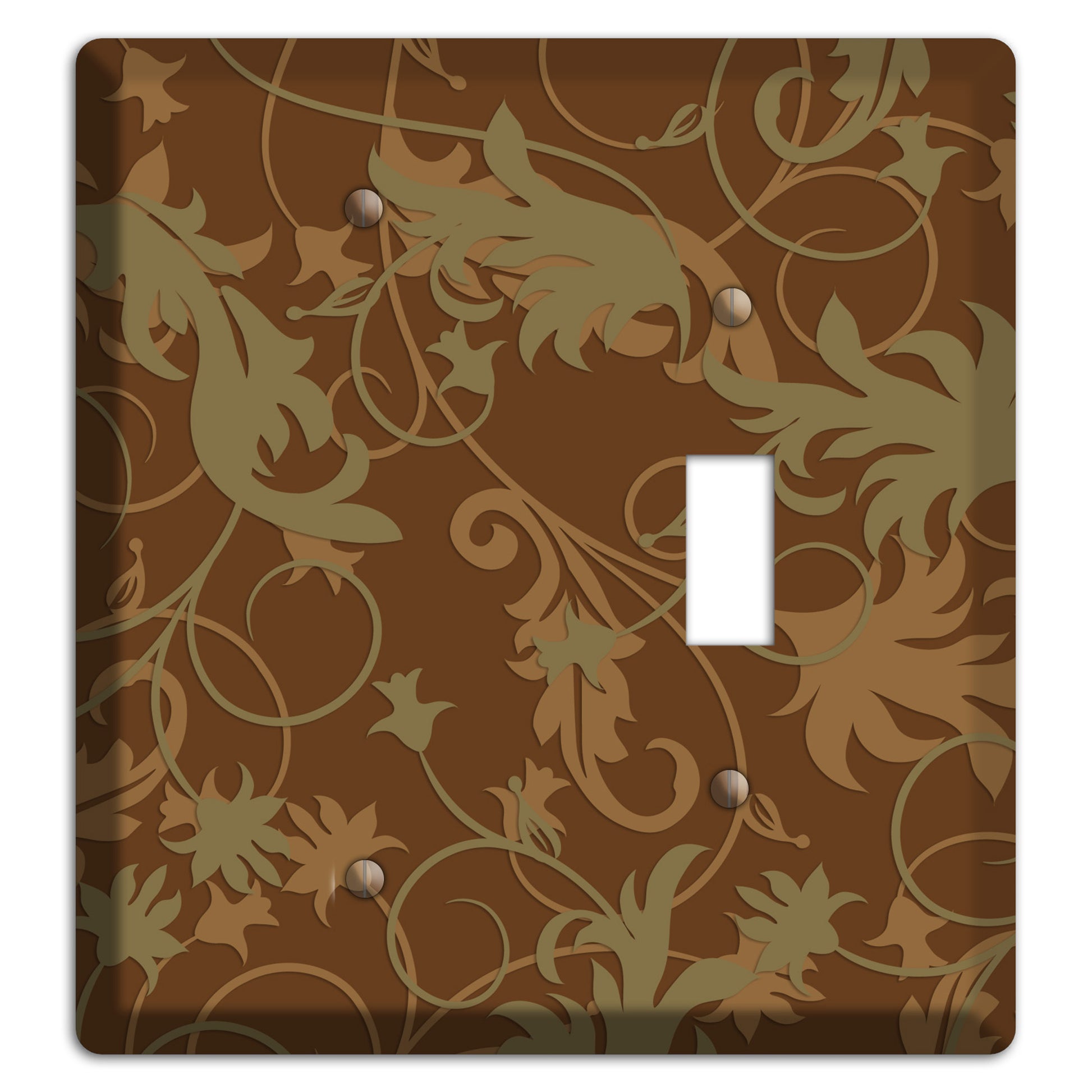 Brown and Olive Victorian Sprig Blank / Toggle Wallplate