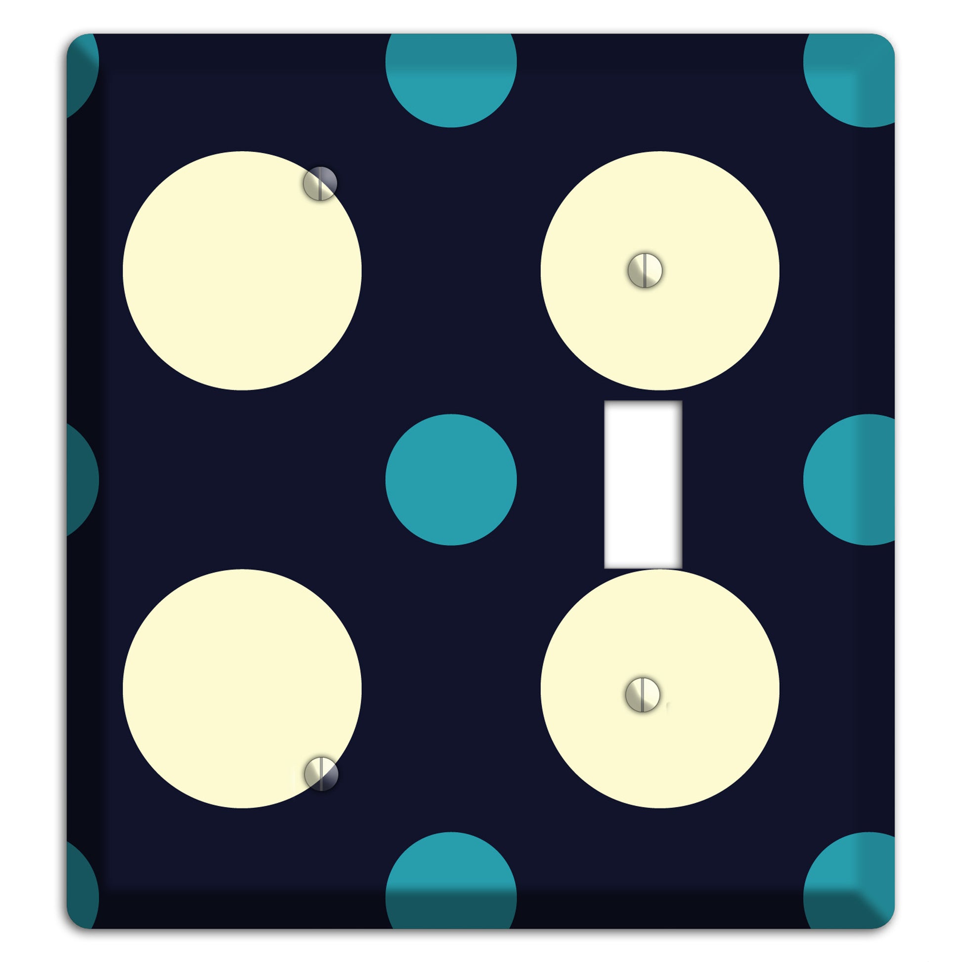 Black with Yellow and Teal Multi Medium Polka Dots Blank / Toggle Wallplate