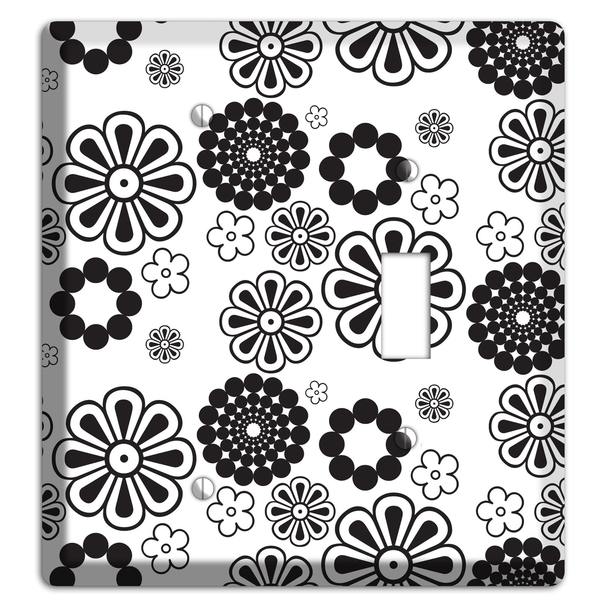 White With Black Retro Floral Contour Blank / Toggle Wallplate