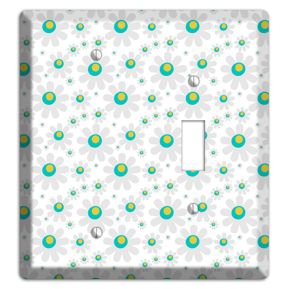 White and Green Flower Power Blank / Toggle Wallplate