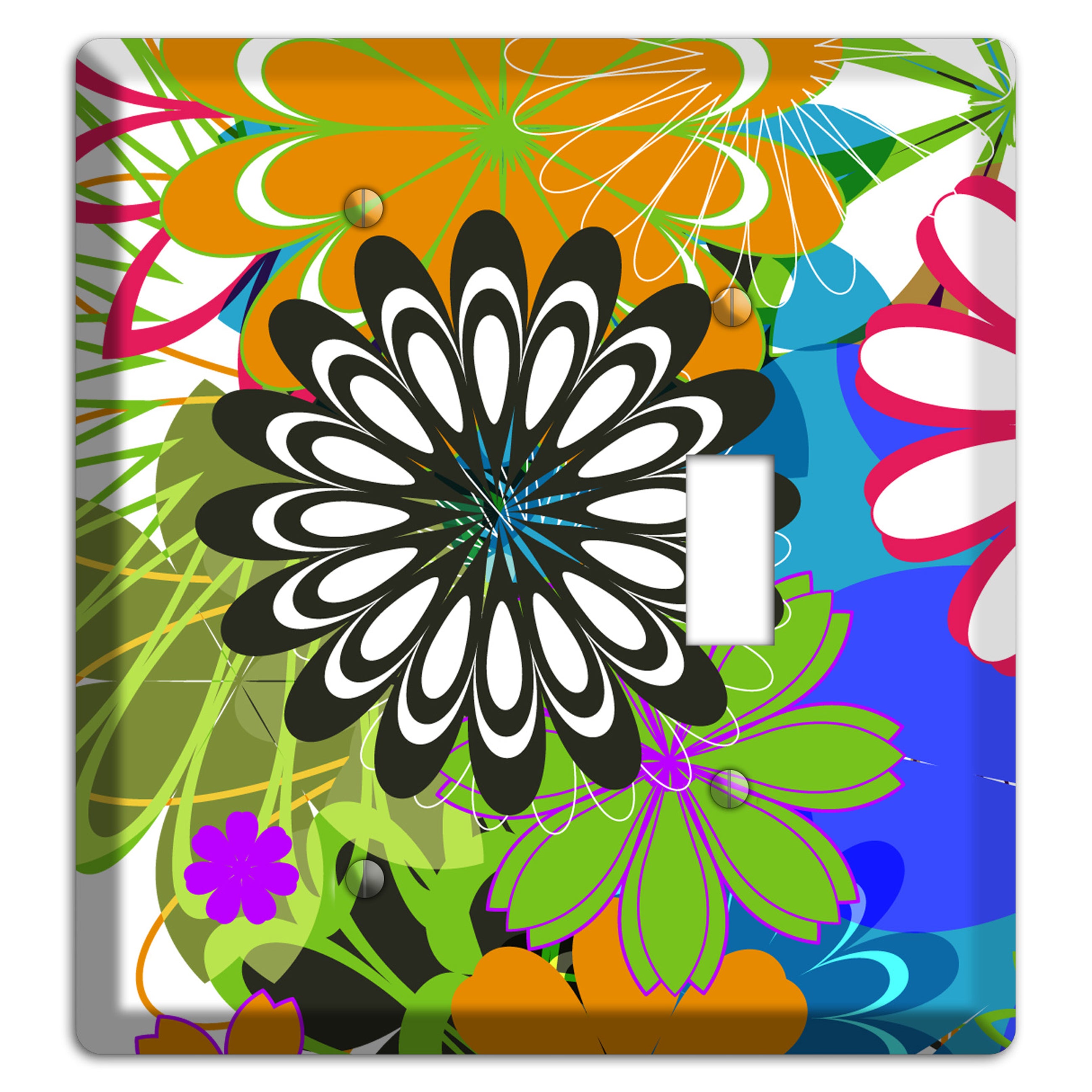 Multi Retro Flowers Blank / Toggle Wallplate