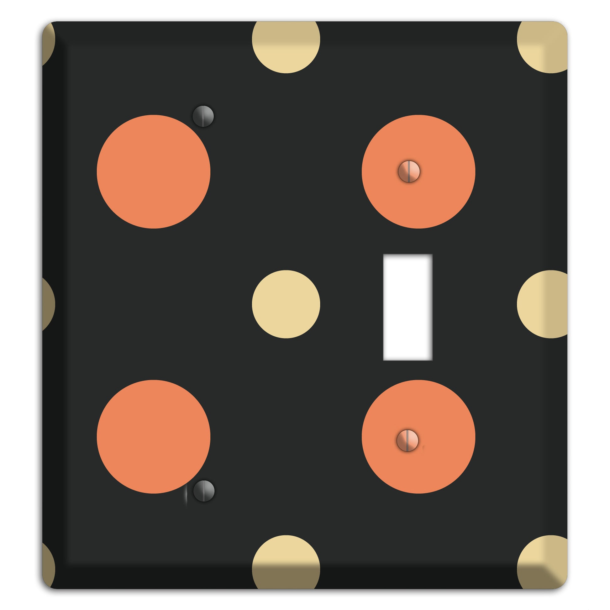 Black with Coral and Beige Multi Medium Polka Dots Blank / Toggle Wallplate