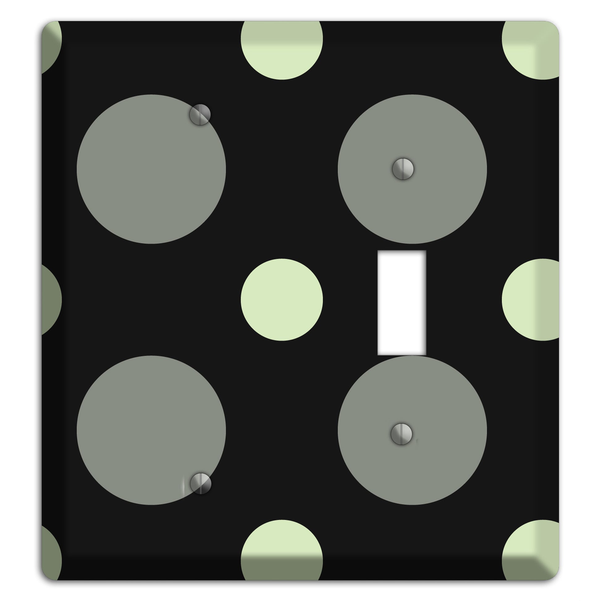 Black with Grey and Sage Multi Medium Polka Dots Blank / Toggle Wallplate