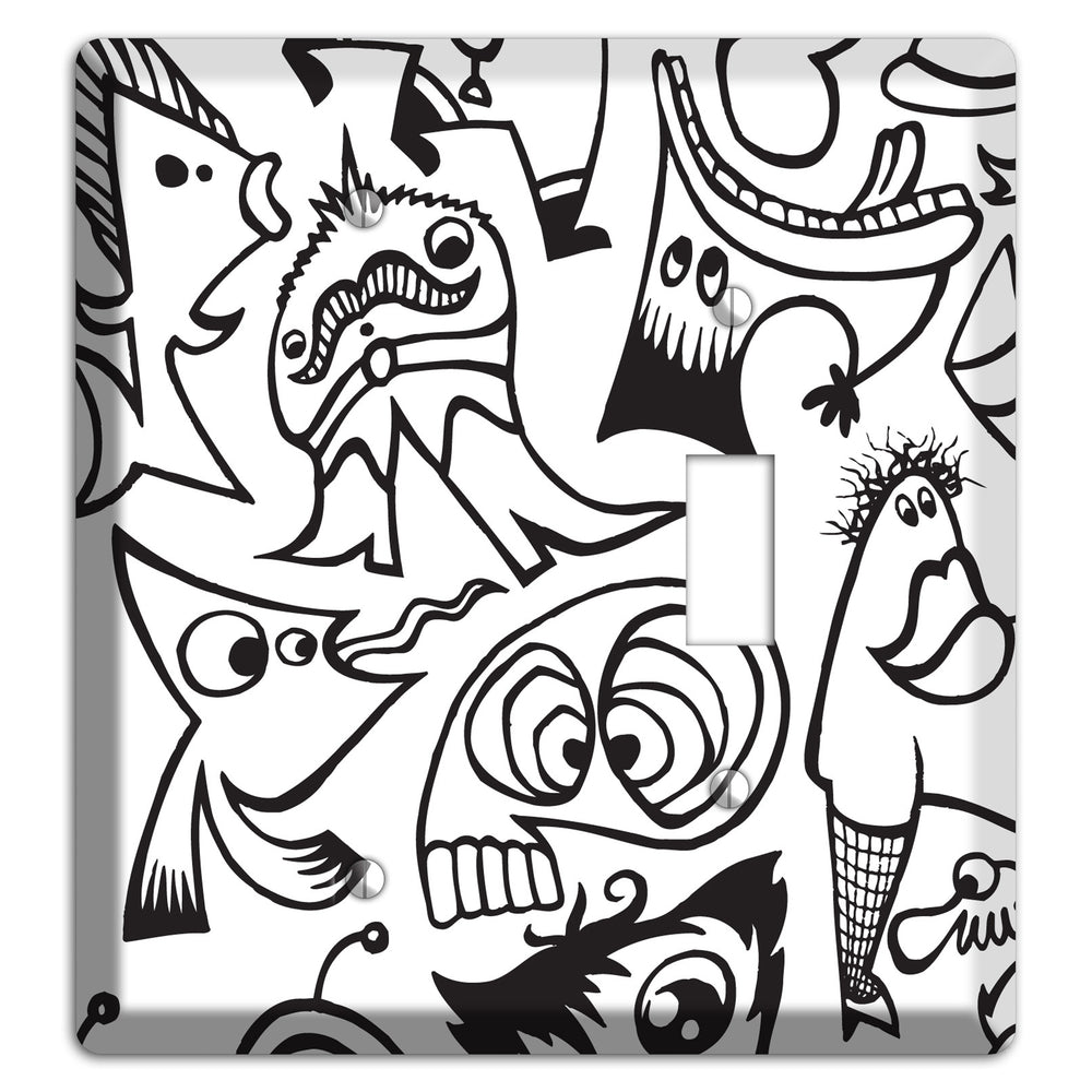 Black and White Whimsical Faces 2 Blank / Toggle Wallplate