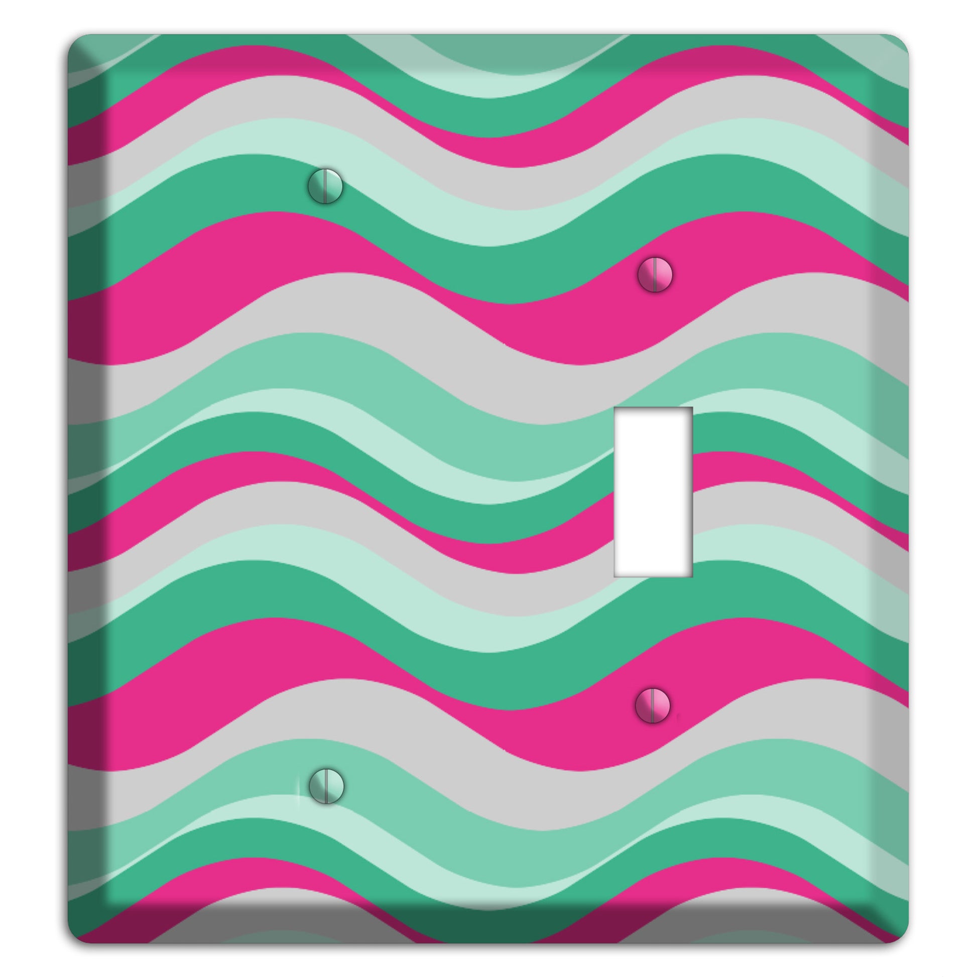 Grey Fuschia and Multi Aqua Retro Waves Blank / Toggle Wallplate