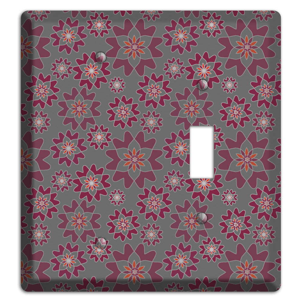 Grey with Burgundy Retro Suzani Blank / Toggle Wallplate