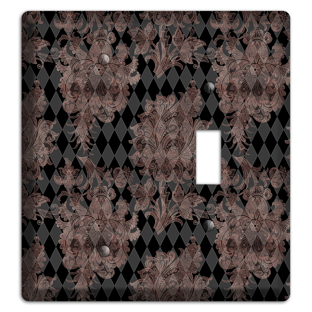Black and Rose Ornate Diamond Blank / Toggle Wallplate