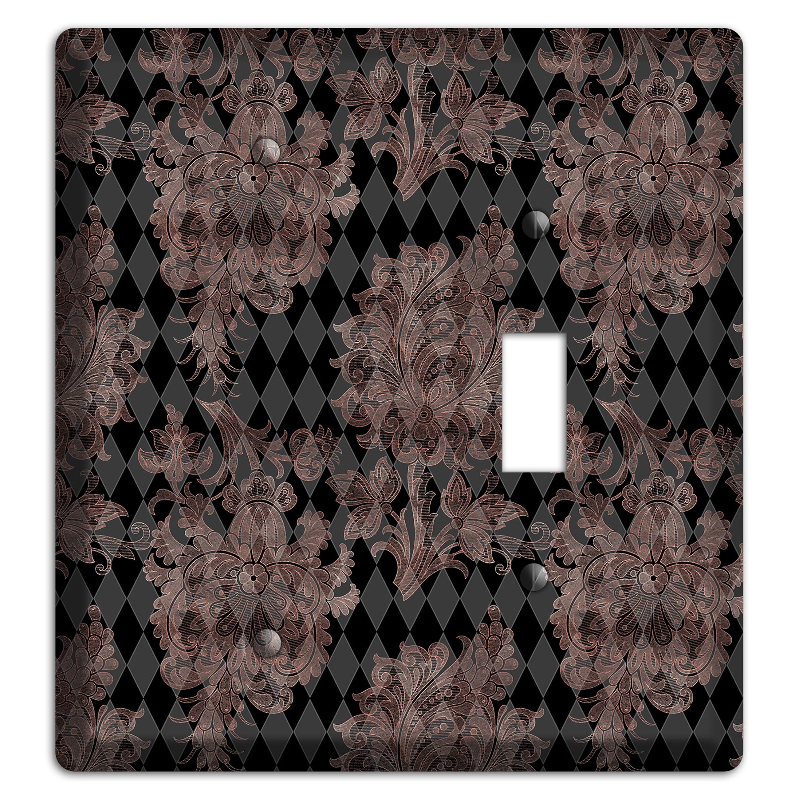 Black and Rose Ornate Diamond Blank / Toggle Wallplate