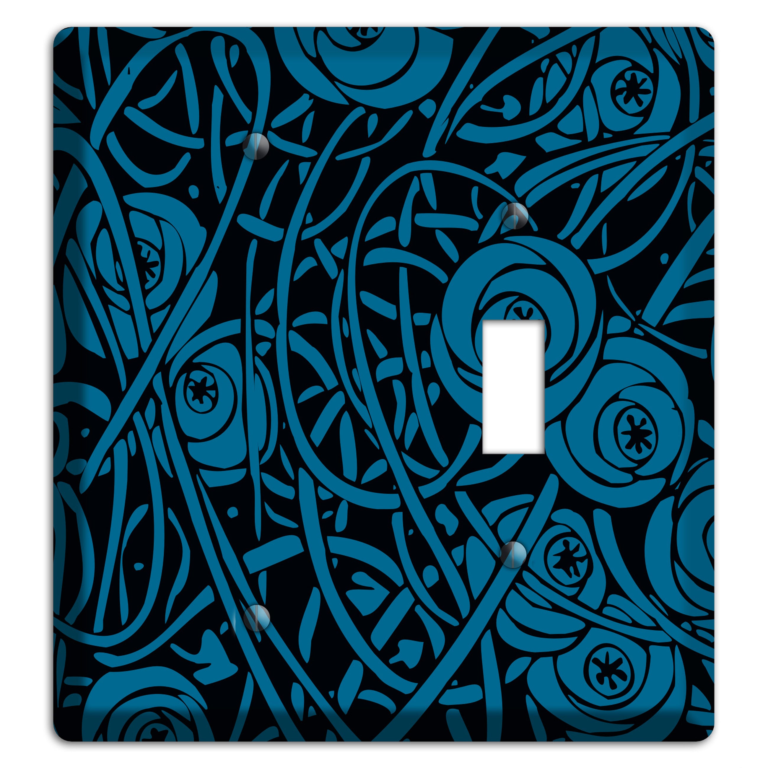 Black and Blue Deco Floral Blank / Toggle Wallplate