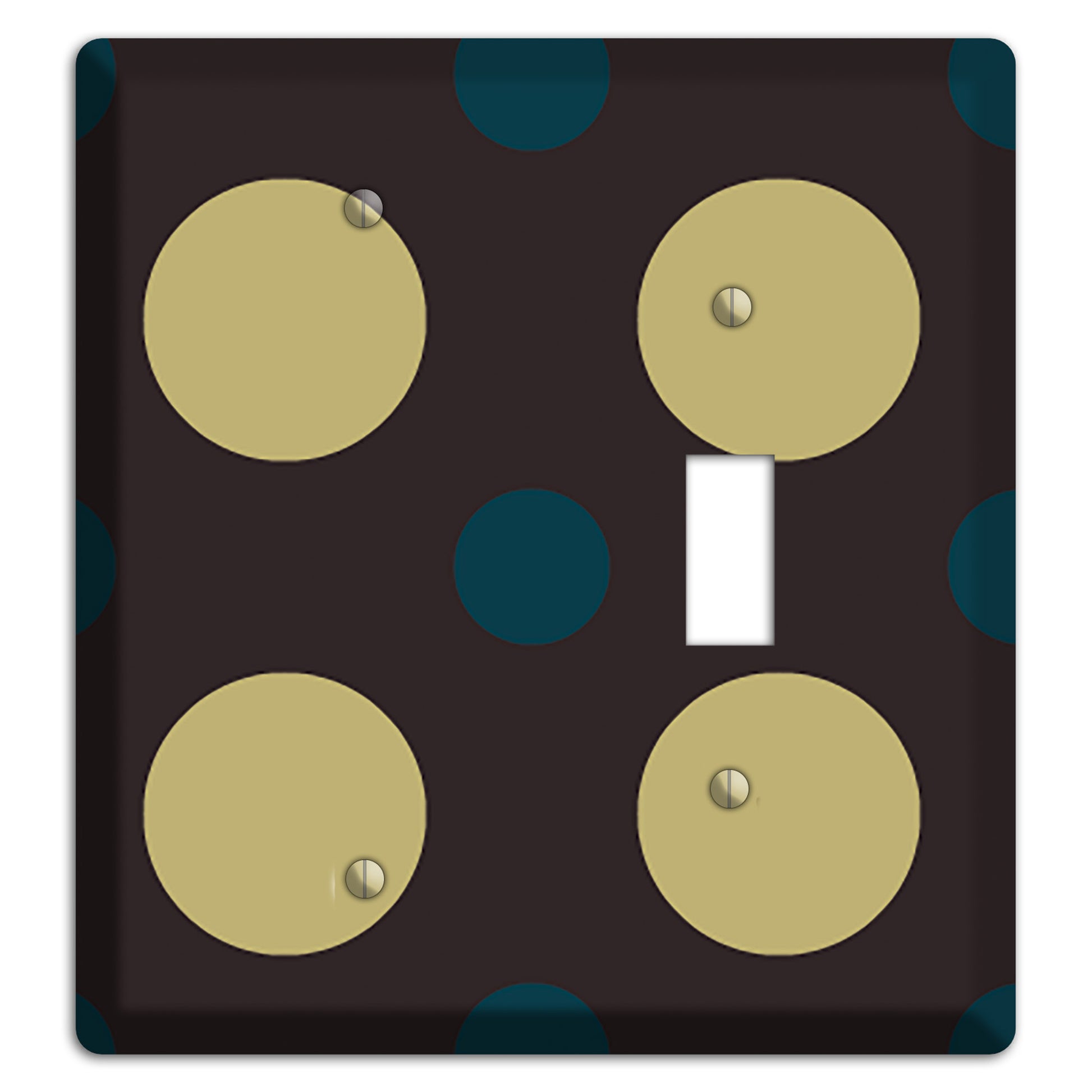 Brown with Olive and Dark Aqua Multi Polka Dots Blank / Toggle Wallplate