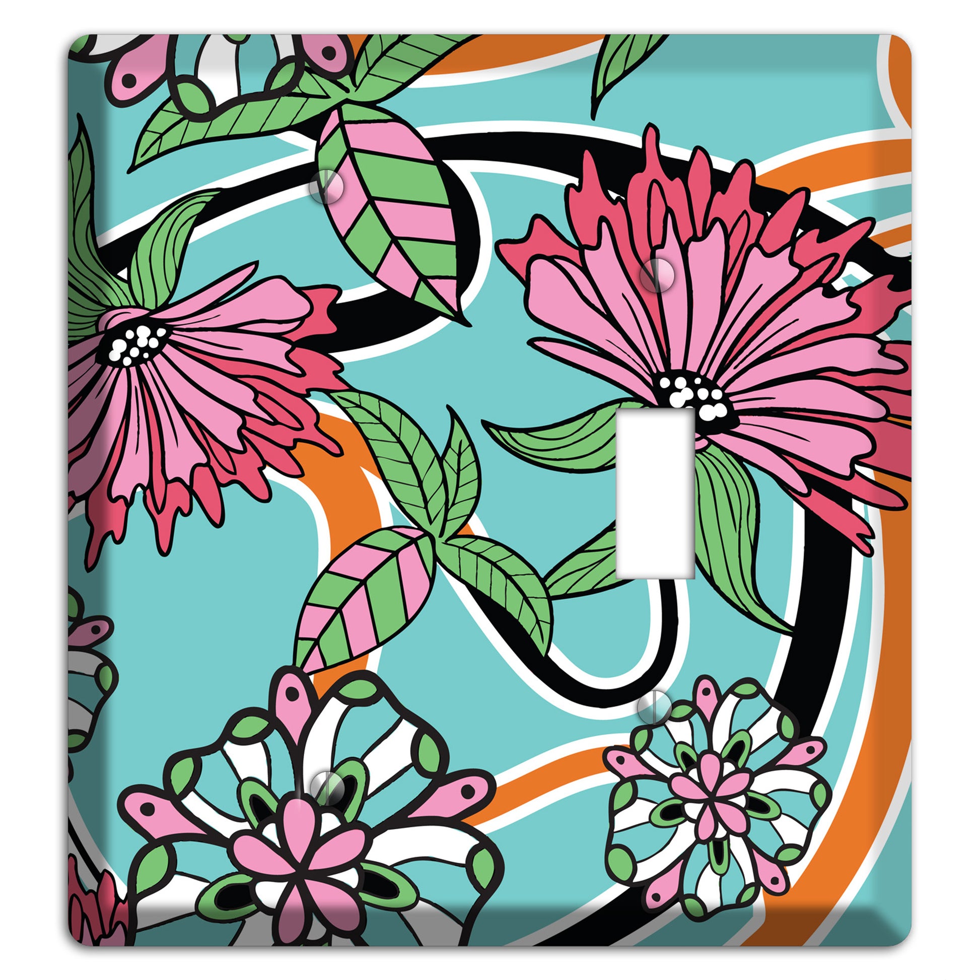 Turquoise with Pink Flowers Blank / Toggle Wallplate