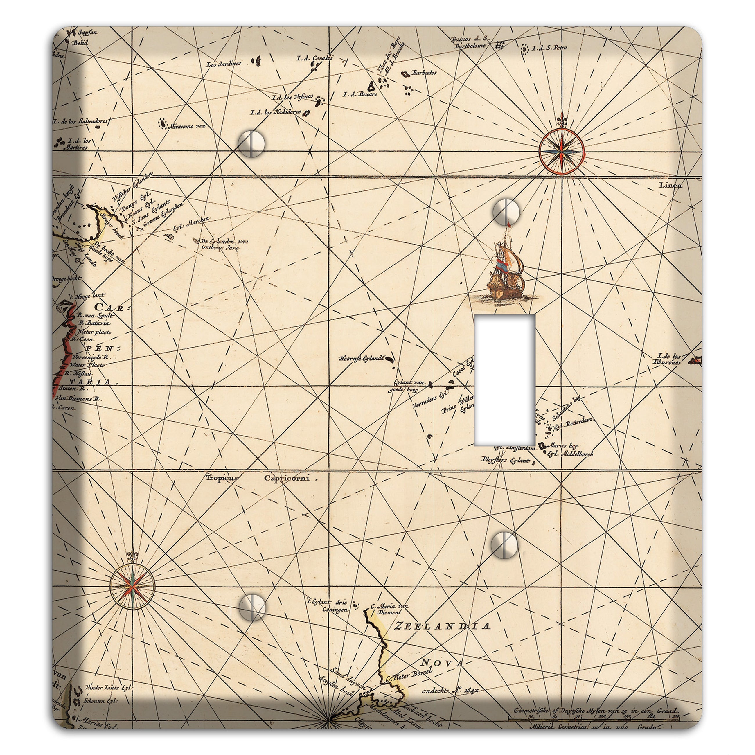 Map of New Zealand Blank / Toggle Wallplate