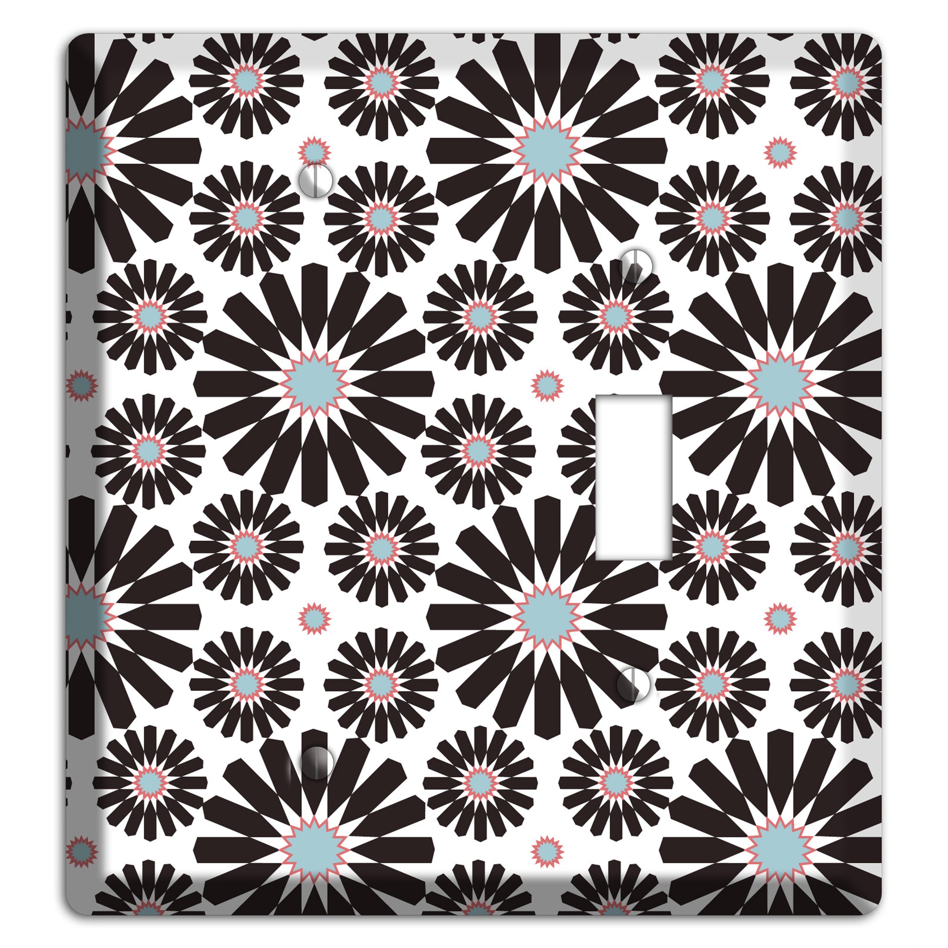 Dusty Blue Maroon Scandinavian Floral 3 Blank / Toggle Wallplate