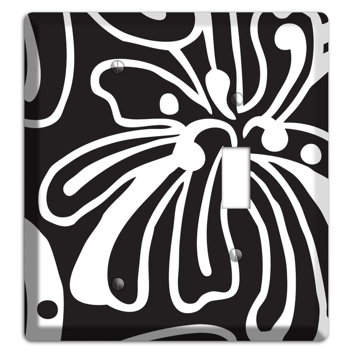Black with White Flower Blank / Toggle Wallplate