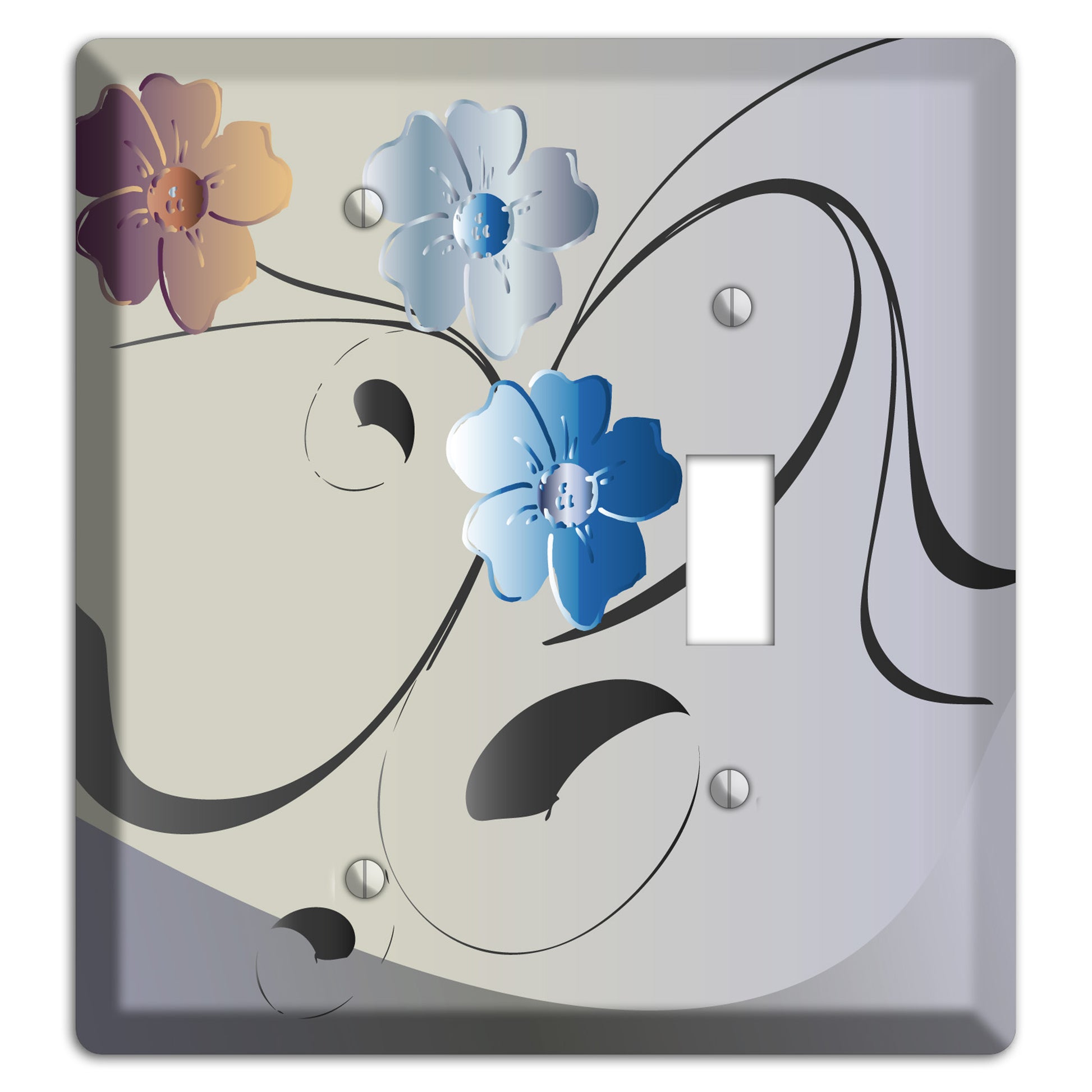 Grey and Blue Floral Sprig Blank / Toggle Wallplate
